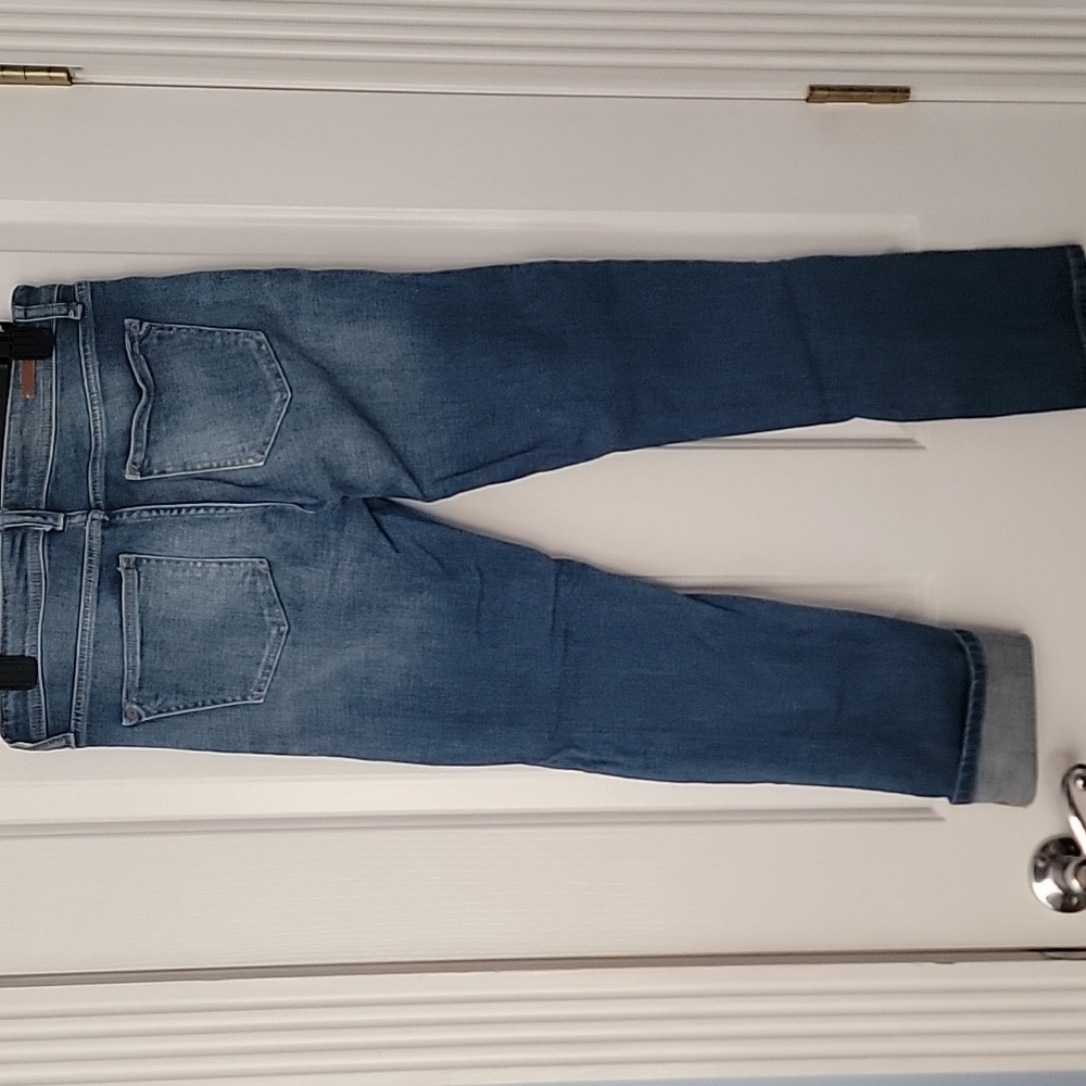 Pilcro Blue Jeans with Artistic Patches Anthropologie Slim Boyfriend Pants 26 - Picture 5 of 7